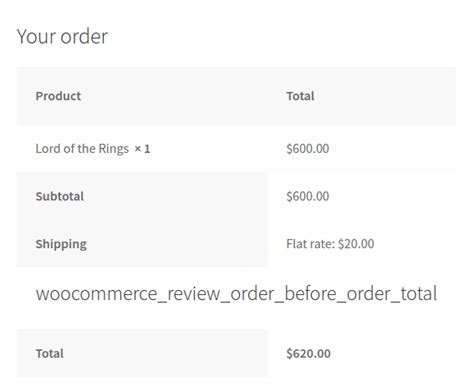 woocommerce_review_order_before_shipping|Add custom field or html to review order table in WooCommerce .